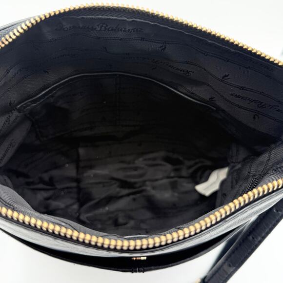 Tommy Bahama Black Leather Crossbody Bag Gold Zip Early 2000s Adjustable Strap - Picture 14 of 16